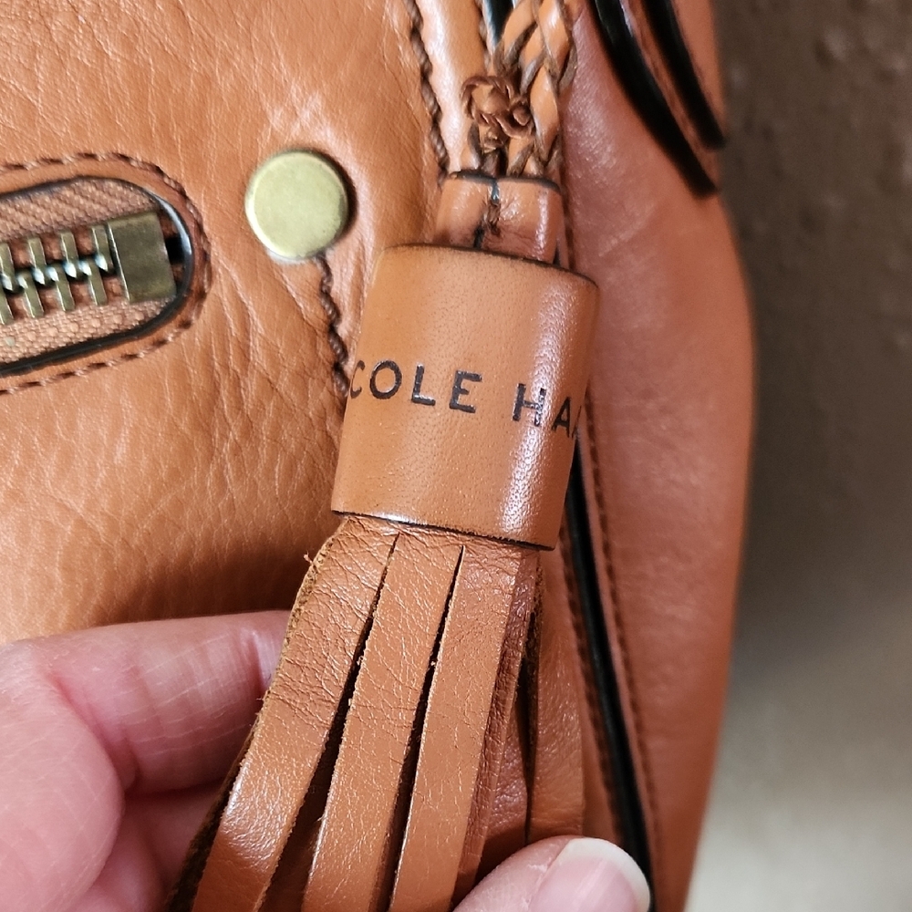 LOW START Cole Haan Saddle Crossbody Bag in Tan Brown with Tassel - Picture 2 of 15